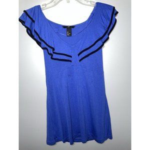 H&M Women's Small Blue Ruffle Mixed Top